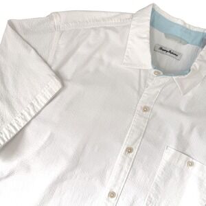 Tommy Bahama White Seersucker Button Up Shirt XL Short Sleeve Resort Coastal